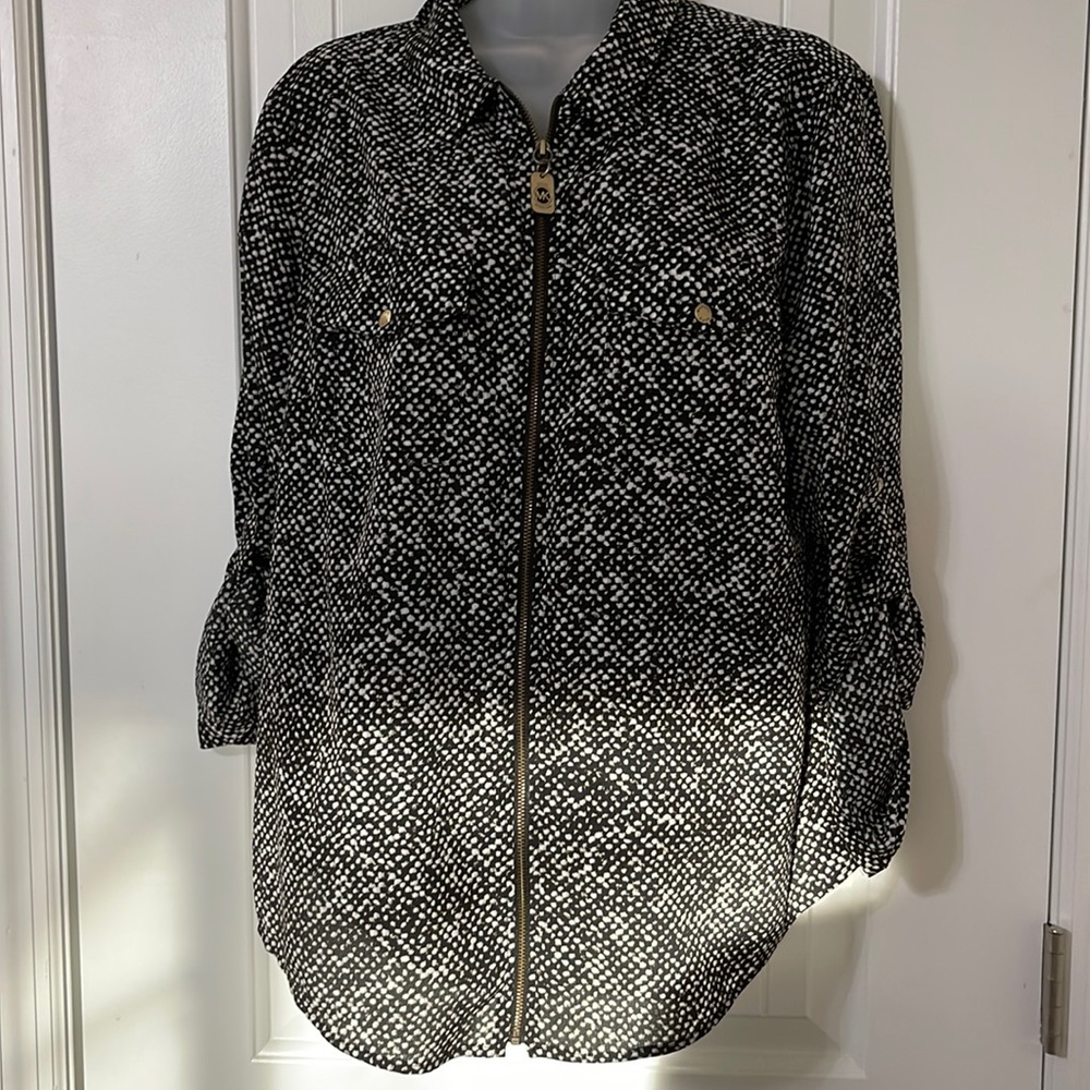 MICHAEL Michael Kors Black and White Zip-Up Top